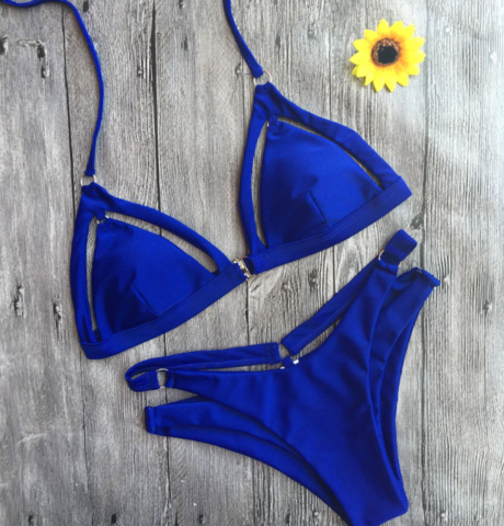 Sapphire Blue Show Body Halter Bikini Bottom Side Open Two Piece Swimsuit Set