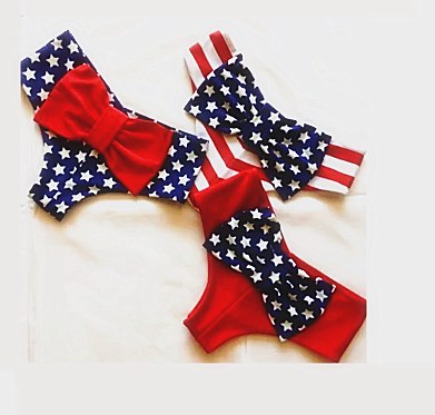 American Flag Bow Thong Separates Swimsuit 2017 Women Swimwear Bandage Bathing Suit Brazilian Tanga Bikinis Bottoms Plus Size Xl