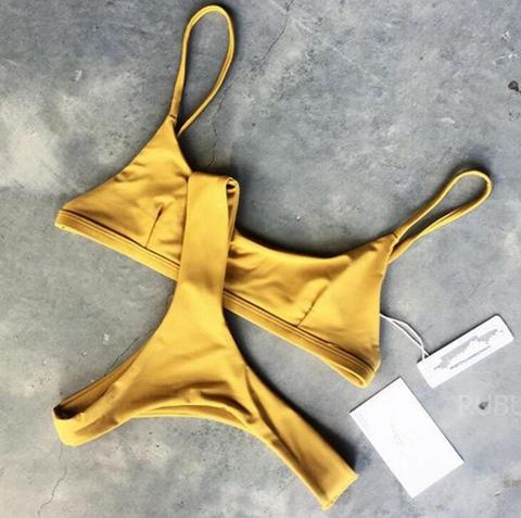 Fashion pure yellow two piece bikini set V shape bottom