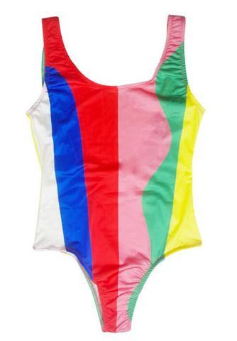 Colorful Irregular Splicing Color Split Two-piece / One-piece Swimsuit Red Pink Yellow Bikini