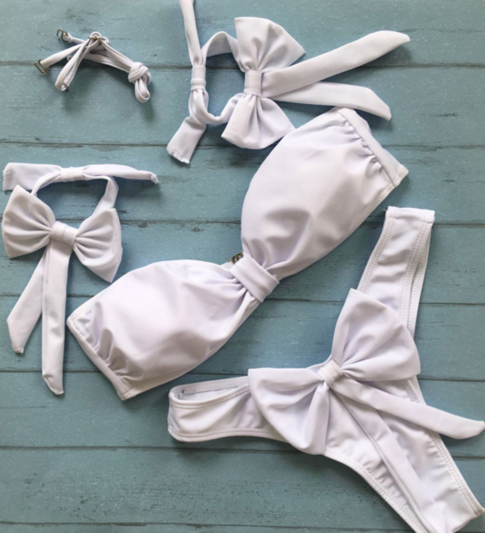 2017 Women Sexy Summer Pure Color White Strapless Bowknot Show Thin Fashion Two Piece Bikini