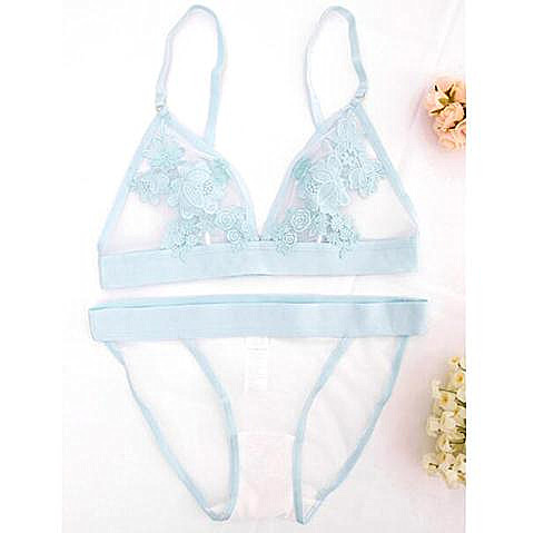 Women's Fashion Summer Transparent Bra Set Embroidery Hollow Out Lace Sexy Underwear