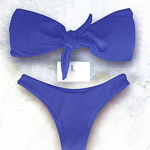 Sexy Pure Color Bowknot Strapless Two Piece Bikini Navy Blue