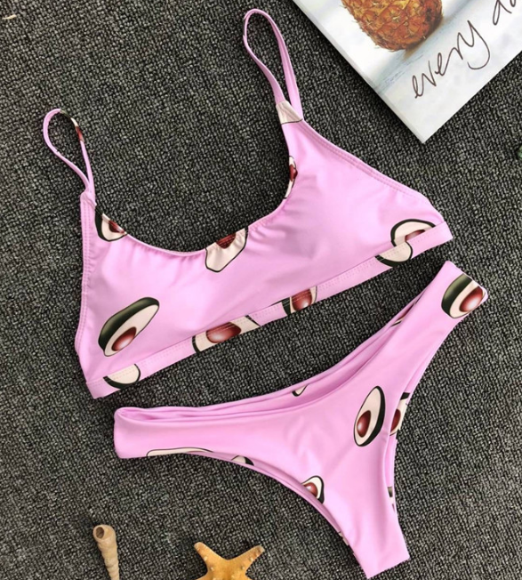 Avocado Print Pink Two-piece Swimsuit