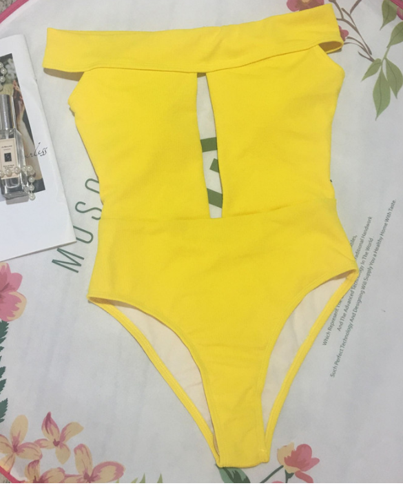 Integrated Swimsuit Hollowed Out Bikini Solid Color Swimsuit Yellow