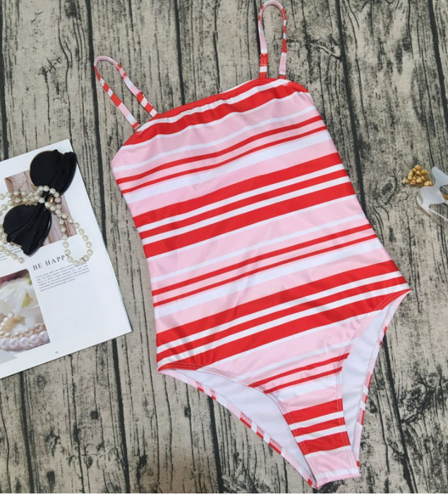 Print Red Stripe One Piece Swimwear Bathsuit Bikinis