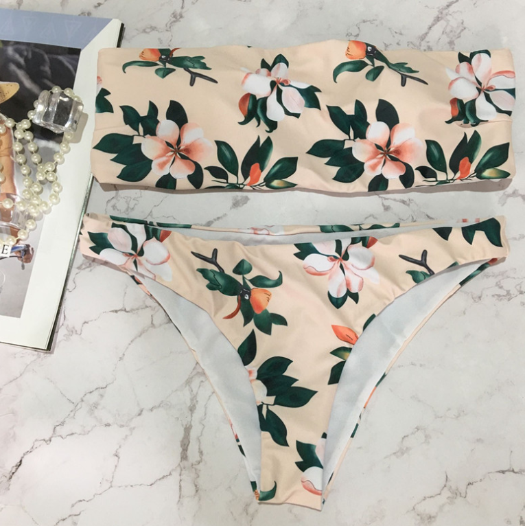 Hoit strapless two piece print swimwear bathsuit bikinis
