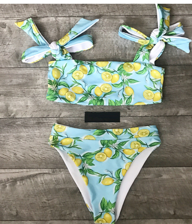 Lemon Two Piece Vest Bow Bikinis Swimwear Bathsuit