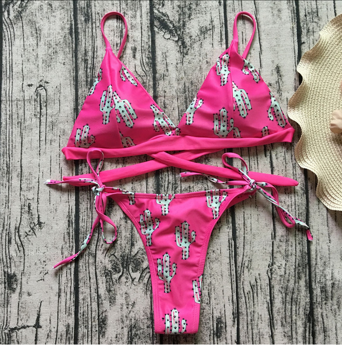 New bikini cactus print swimsuit sexy swimsuit strap lady