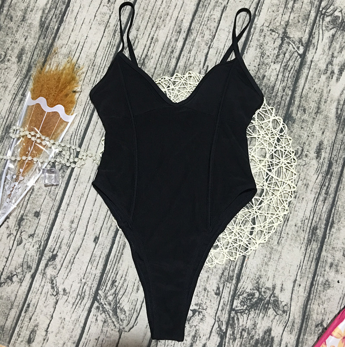 Style One-piece Bikini Black Mesh Swimsuit One-piece Backless Swimsuit Solid Color