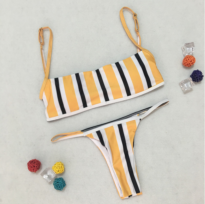 Striped Print Bikini Halter Swimsuit For Women Sexy Swimsuit Beach