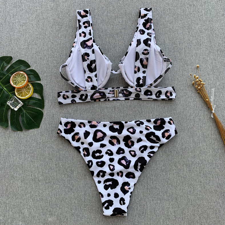 Ladies split swimsuit leopard print