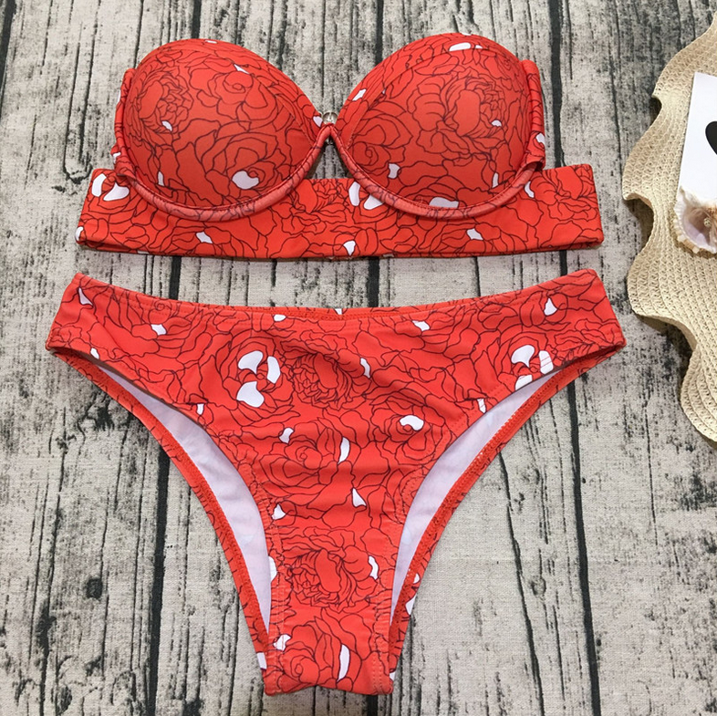 Bikini Hoop Print Red Swimsuit Sexy Swimsuit Hard Pack