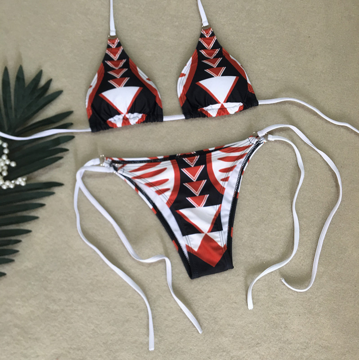 Style Geometric Print Bikini Strap Swimsuit Sexy Swimsuit