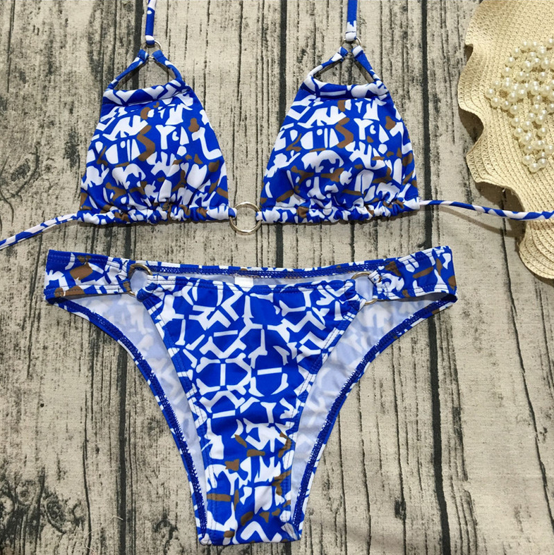 Printed Bikini Strap Swimsuit Ladies Sexy Swimsuit Blue And White Porcelain