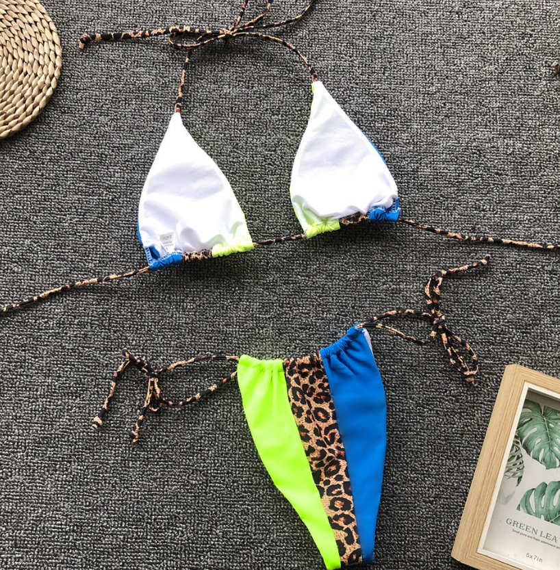 Pop Lady Simple Leopard Pattern Splice Bandage Sexy Swimsuit