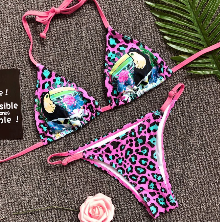 The Lady Sexy Purple Print Leopard Pattern Split Bathing Suit