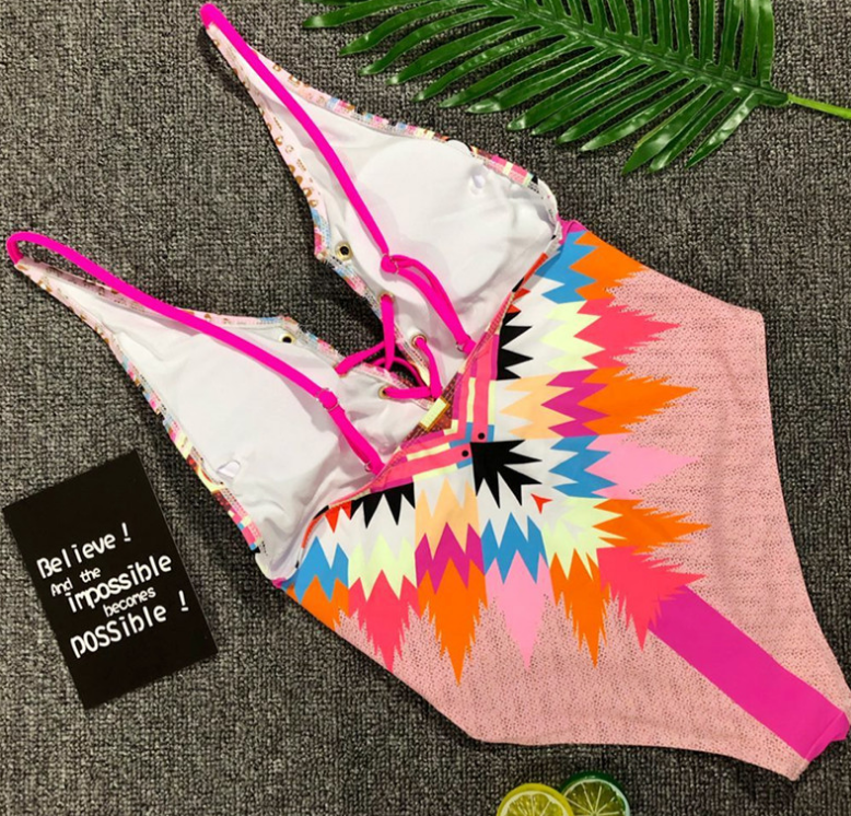 Sexy Print Jump-cross Multi-rope Swimsuit on Luulla