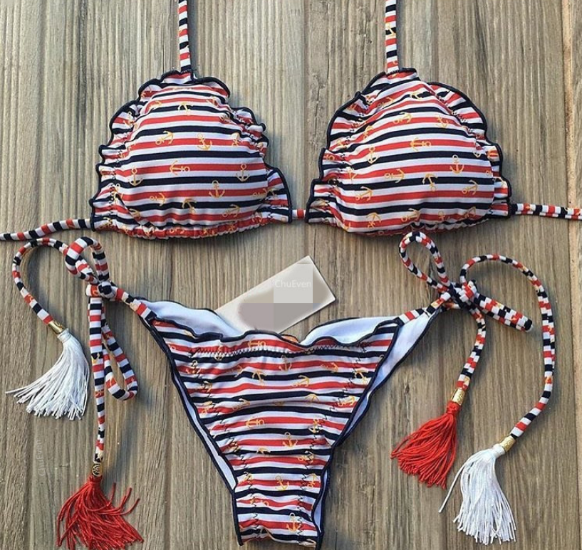 Ladies, Color Corrugated, Printed Bikini.