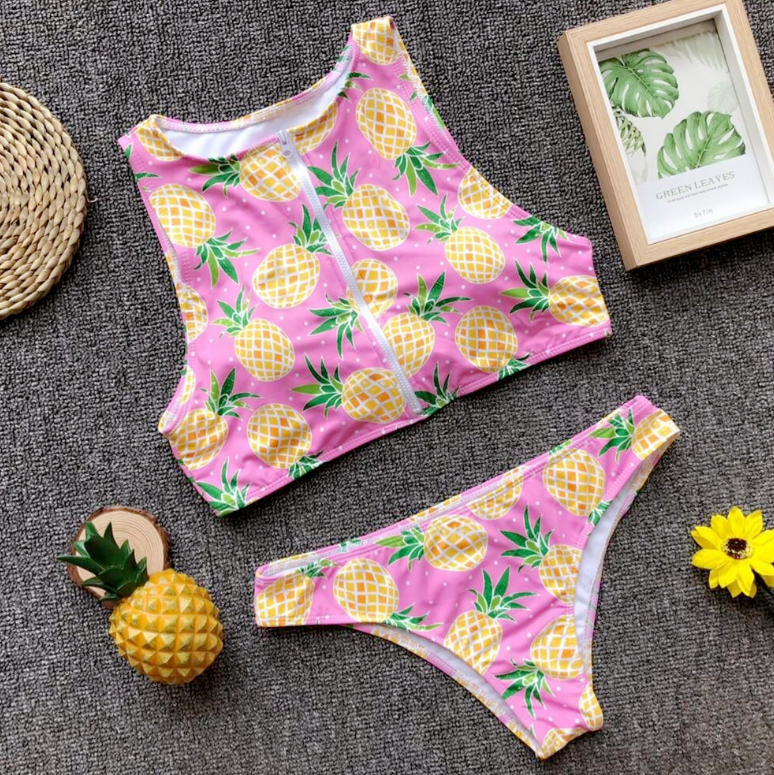 Pineapple, Print, Zipper, Ladies 'bathing Suit.