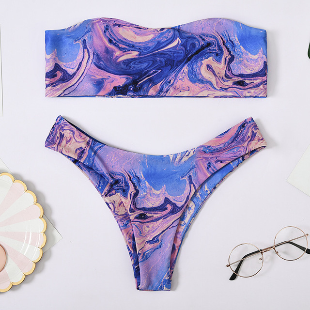 Purple tie dye printing two piece bikinis