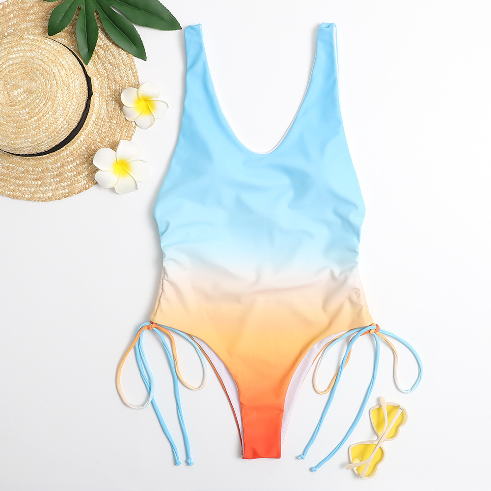 Women One Piece Swimsuit Ruffles Deep V Neck Backless Bathing Suits Swimwear  