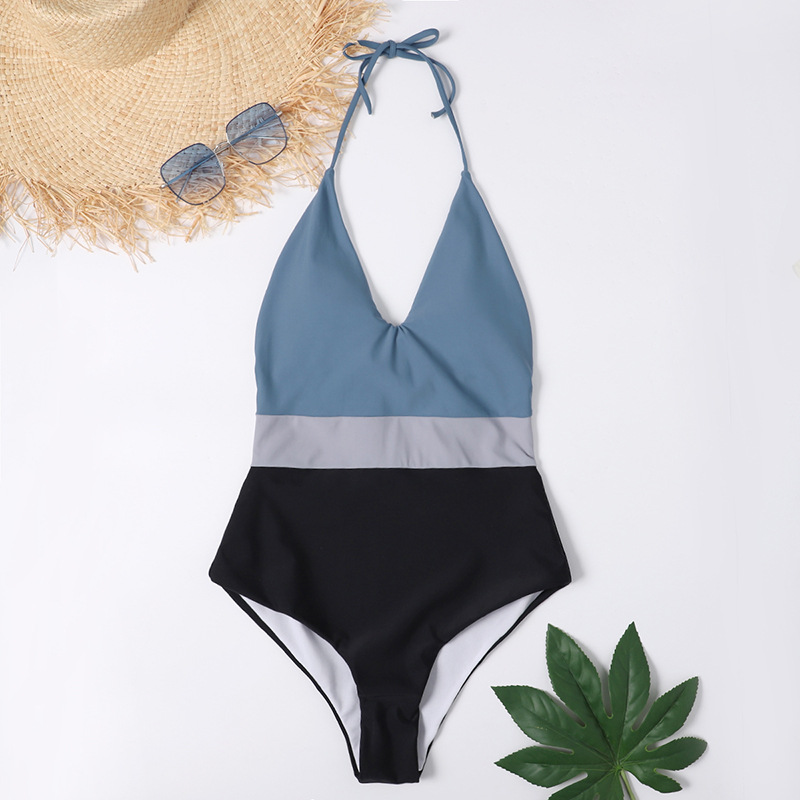 Women's One-piece Solid Color Swimsuit Color Matching Bikini