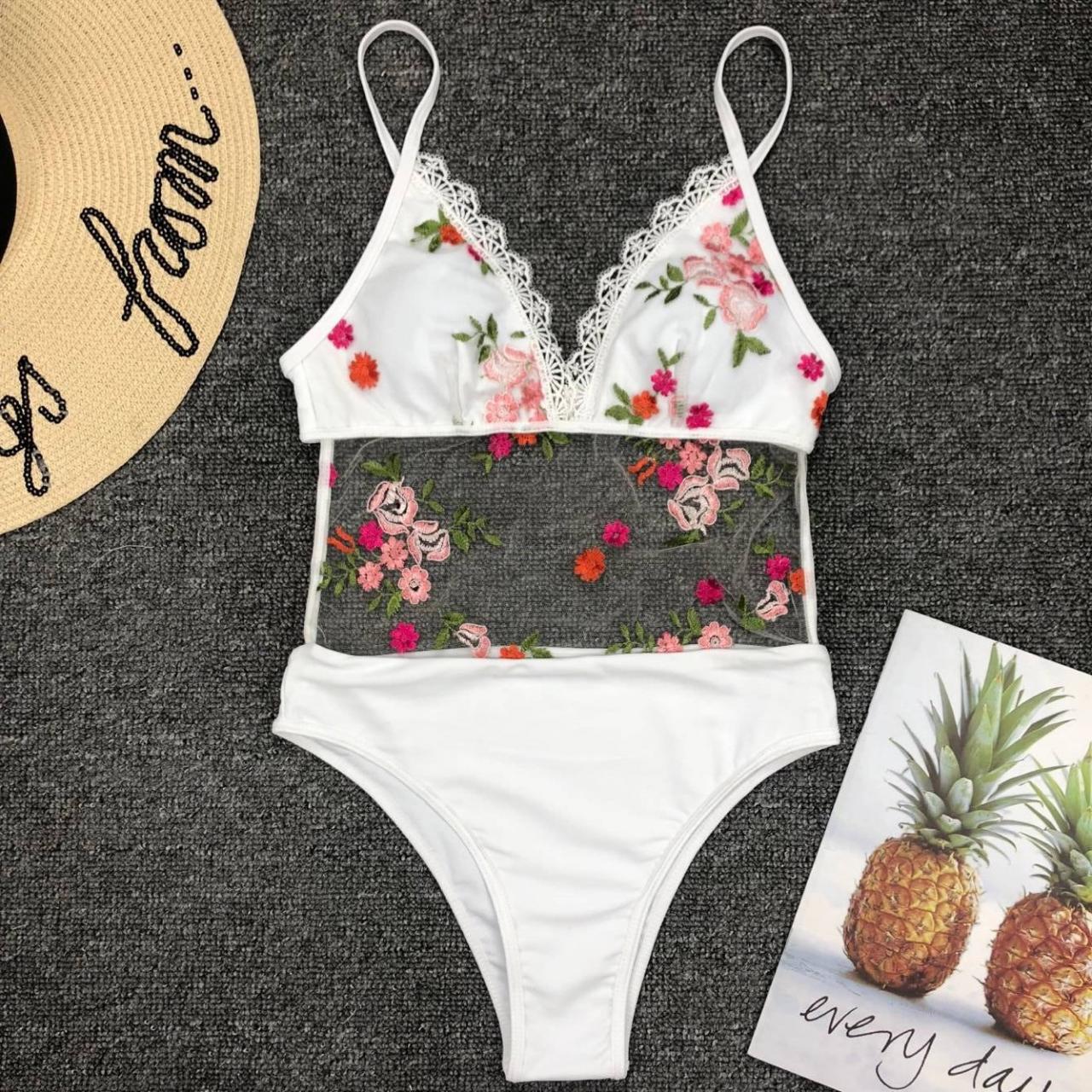 Women's Embroidered Floral One-piece Bikini Swimsuit