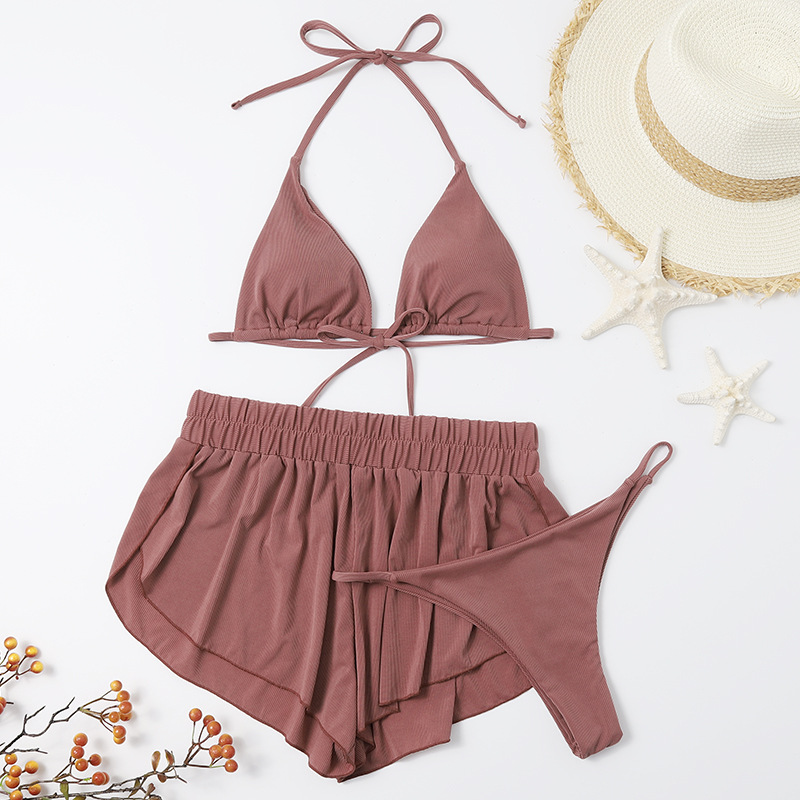 The Three-piece Suit With Chest Pad Women's Split Solid Color Women's Swimsuit Bikini