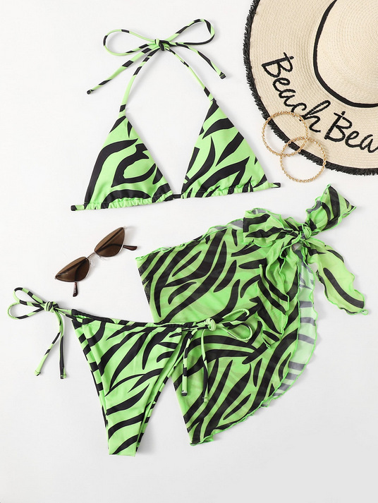 Leopard Print Women's Three-piece Bikini Swimsuit