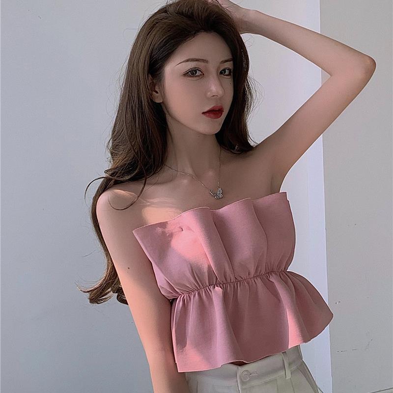 Women's Sexy Solid Color Outer Wear Short Vest Short Beauty Back Strapless Chest Wrap Top