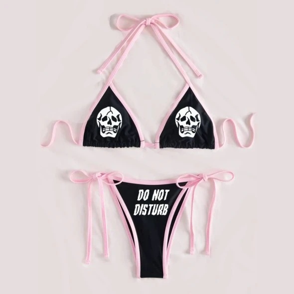 Funny Foreign Trade Bikini Offset Printing Sexy Curve Skull Strap Swimsuit