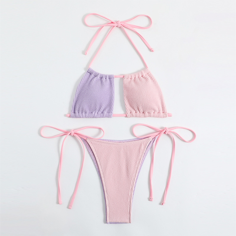 Color-blocking Swimsuit Pink Purple Bikini Sexy Fashion Trend Split Swimsuit