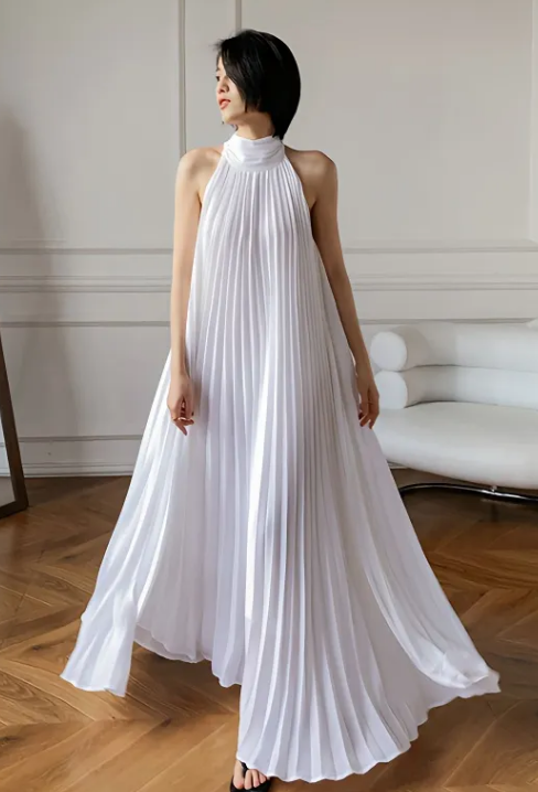 New Fashion Advanced Design French Retro Fairy Holiday Pleated Sleeveless Dress