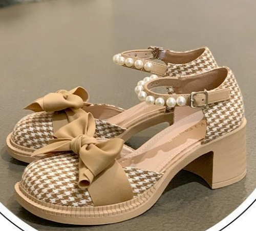 Soft Sole High Heel Single Shoes Versatile Flat Button Baotou External Wear Women's Sandals