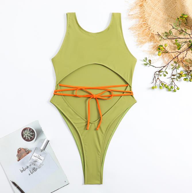 Sexy V-neck Covered Belly Swimsuit Vacation Swimsuit
