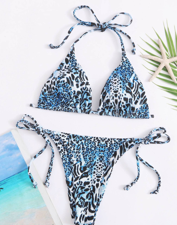 Split Bikini Triangle Lace Bikini Sexy Leopard Pattern Swimwear