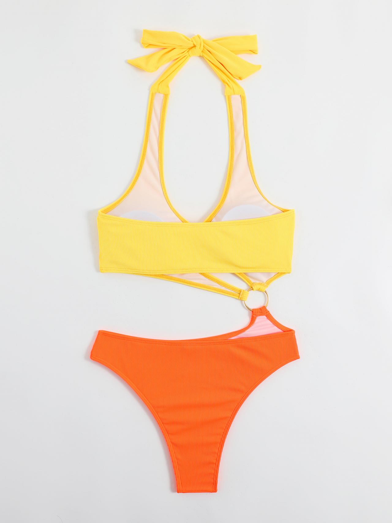 Women's Swimsuit Yellow Orange Color Matching One Piece Swimsuit