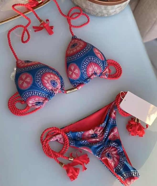 Cute Geometry Printing Two Pieces Bikinis Swimwear Bathsuit