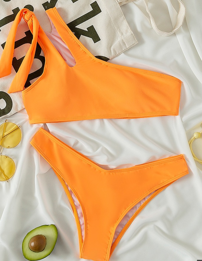 Sexy Swimsuit Women's Solid Color One-shoulder Split Bikini