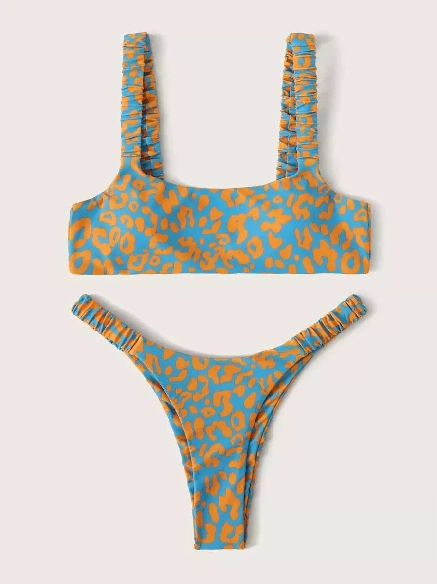 Leopard Print Bikini Sexy Split Strapless Swimsuit