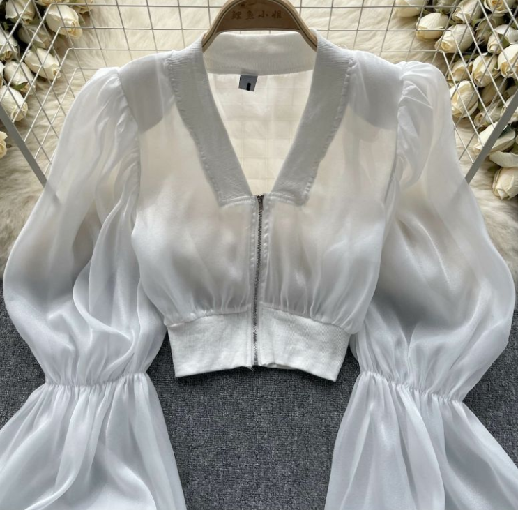 V-Neck Bubble Sleeve Top main image 1