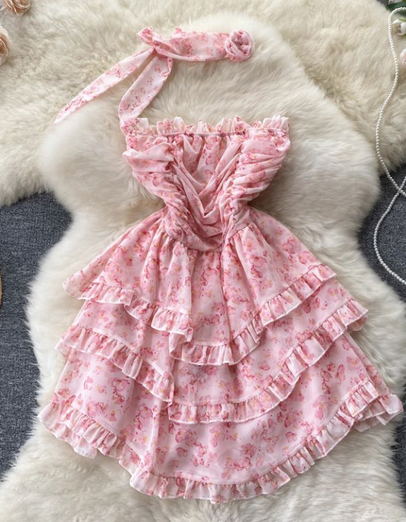 Temperament Breast Dress Summer Ruffled Waist Floral Skirt Seaside Holiday Skirt Dress