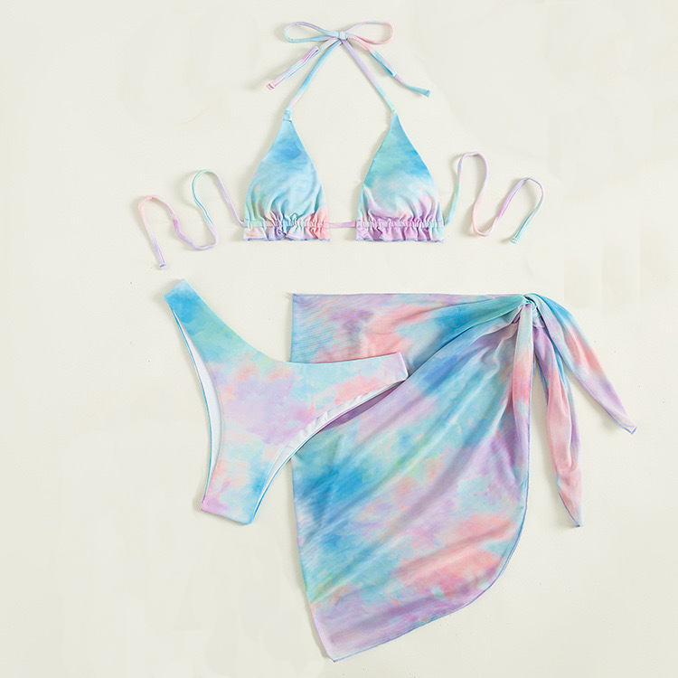 Tie-dye Printed Two-piece Swimsuit Women's Three-piece Lace-up Bikini