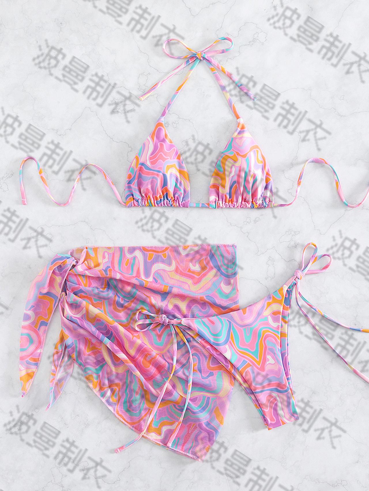 Three-piece Tie-dye Printed Two-piece Bikini