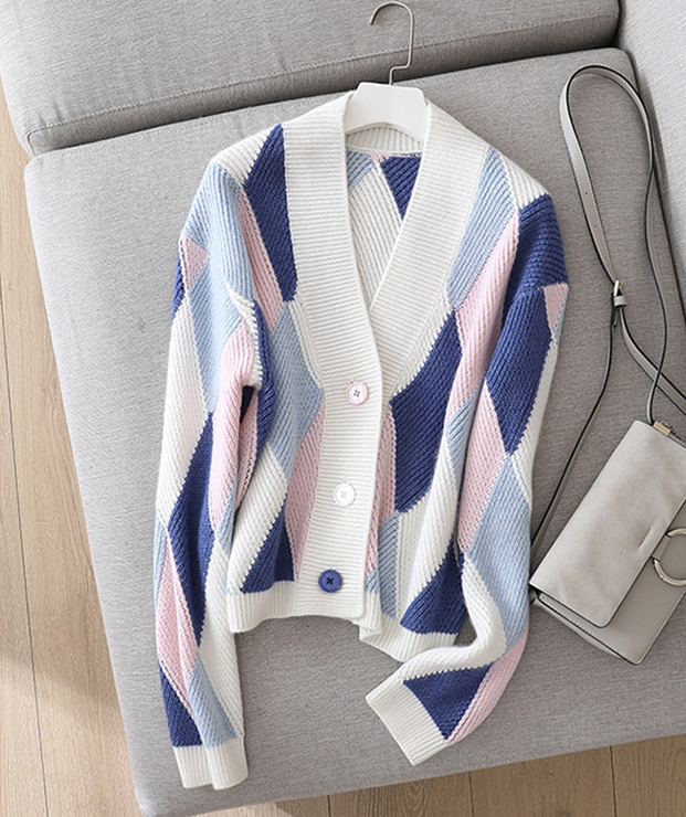 Knitted Cardigan Women's Spring Sweater 2 Women's Relaxed Fashion Color Matching Long Sleeve Short Coat