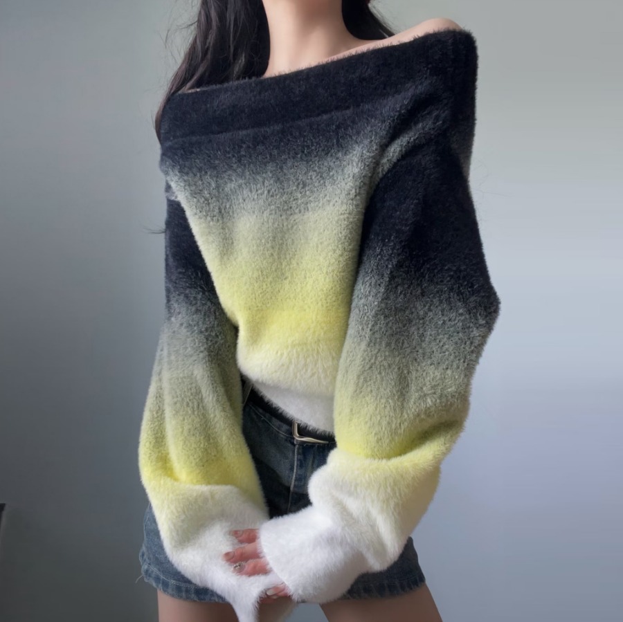 Autumn Pullover Shoulder Loose Comfortable Fluffy Long Sleeve Sweater