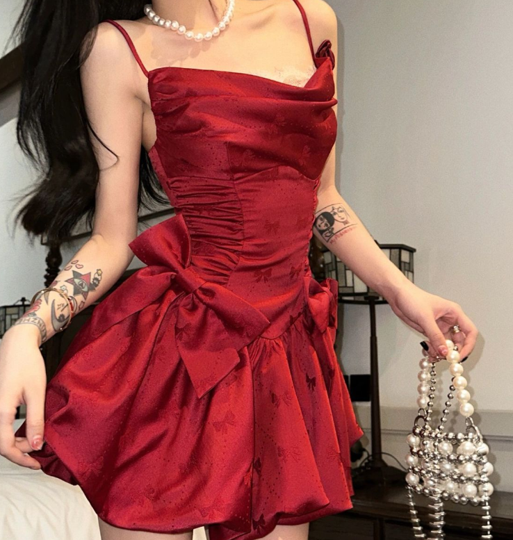 Sexy Retro Harbour Style Slip Dress Design With Ruffled Bow Dress