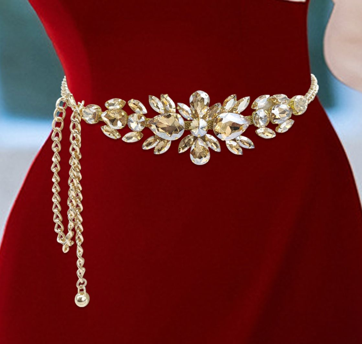 Women's Rhinestone Inset Chain Belt High-grade Gold Waist Chain Fashion Dress Evening Dress Accessories