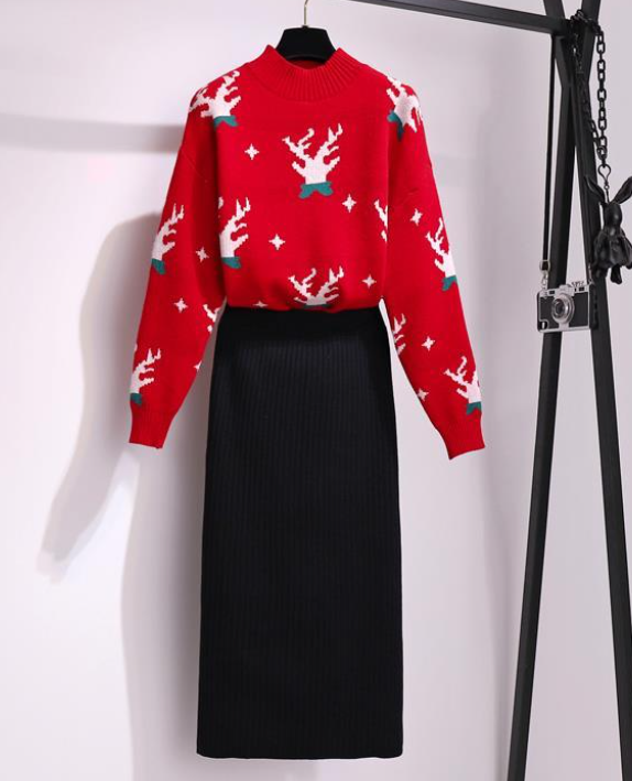 The Merry Christmas Set Women's Fashion Light Dressed Sweater And Skirt Two-piece Set
